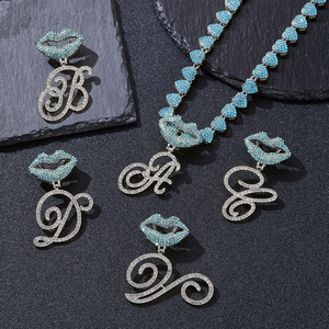 Iced out tim Cuba chuỗi pha lê bướm tên viết tắt Mặt dây chuyền vòng cổ Iced ra chữ thảo chữ rapper Vòng cổ trang sức - Product Image 1