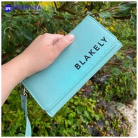 Dompet Panjang Kulit Sintetis 7 1/2 X 4 Inci yang Dapat Dilaser dengan Tali Pergelangan Tangan yang Dapat Dilepas, Dompet Wanita Kapasitas Besar, Tas Clutch dengan Ritsleting