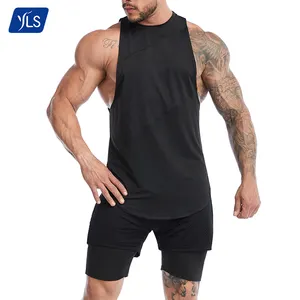 YLS High Quality Custom Logo Men's Stretch Polyester Tank Top Cool Dry Drop Arm Tank Singlets Fitness Wear For Men Gym