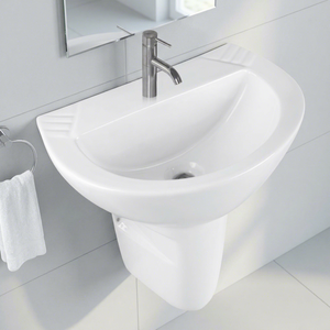 Lavabo en céramique moderne de style antique, demi-piedestal, rectangulaire, pour usage hospitalier, à poser sur le dessus - Product Image 6
