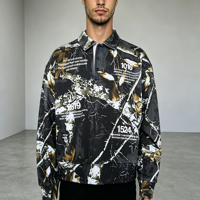 Polo thermique camouflage sérigraphié rétro à boutons en molleton bouclette 360 grammes style streetwear