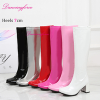 Bottes de danse unisexes classiques à talon carré, en cuir PU, à fermeture éclair, pour cosplay, fête, années 60, 70, disco, Gogo, UK