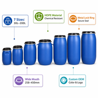 Fût industriel en PEHD de 200 L à ouverture frontale avec bague de verrouillage métallique, capacité de 55 gallons, taille personnalisée pour le stockage en vrac de produits chimiques, fabriqué en Chine