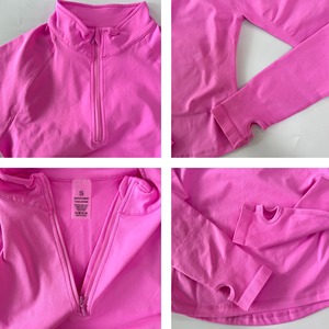 DCK-903 2pcs Long Sleeve Yoga Set <strong>Women</strong> Half Zippy Jacket Longline Sports Top Gym <strong>Shorts</strong> Fitness <strong>Suits</strong> Running Coats Workout Set - Product Image 4