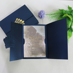 La plus nouvelle carte principale d'impression colorée d'invitation <span class=keywords><strong>de</strong></span> mariage <span class=keywords><strong>de</strong></span> marine à trois volets avec la conception <span class=keywords><strong>de</strong></span> <span class=keywords><strong>couronne</strong></span> <span class=keywords><strong>de</strong></span> feuille d'or - Product Image 6