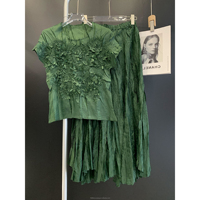 Miyake Ensemble de streetwear d'été pour femme Haut taille haute et jupe bustier avec pli feuille Signature Ensemble de couleur unie texturée
