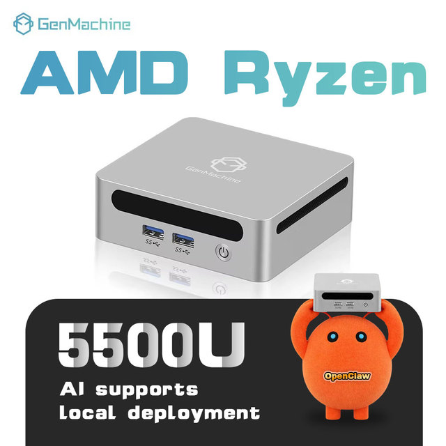 GenMachine Ryzen 5 5500U AMD Radeon 6 Core DDR4 SSD Mini PC 1G LAN Wifi 6 BT 5.2 Win11 3 Display Screen 2HD 2USB3.0 Factory OEM