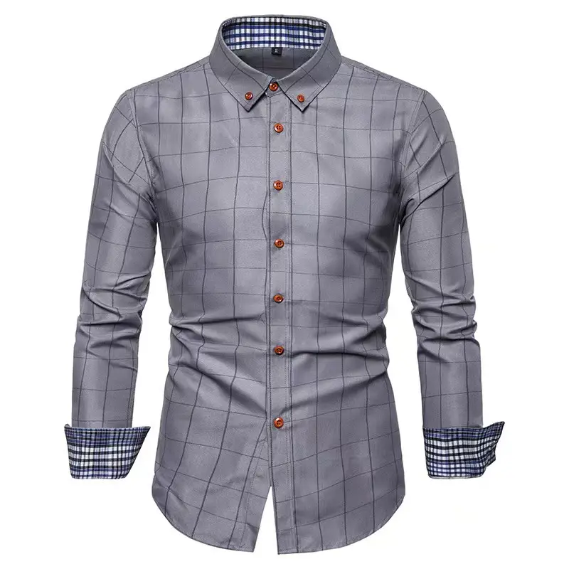100% Cotton EUR/US Size Classic Plaid Shirt Long Sleeves Business Fashion Men's Shirt
