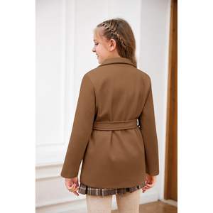 Trench d'hiver classique à double boutonnage pour enfants veste en laine mélangée avec ceinture vêtements d'extérieur d'hiver pour filles et garçons - Product Image 4
