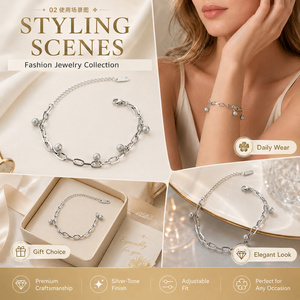 Bracelet ajustable en or, chaîne en acier inoxydable avec breloque en zircon pour femme, bijou coloré avec pendentif, cadeau - Product Image 2