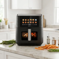Friteuse à air numérique familiale 1700W 9L avec écran tactile, chauffage unique 360°, décoration argentée et fenêtre de visualisation