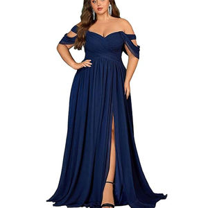 Gaun Ukuran Besar Bahan Sifon untuk Tamu Pernikahan, Pengiring Pengantin, Rok Panjang, Gaun Pesta, Gaun Koktail, Ramping, Elegan, Rok Lebar - Product Image 1