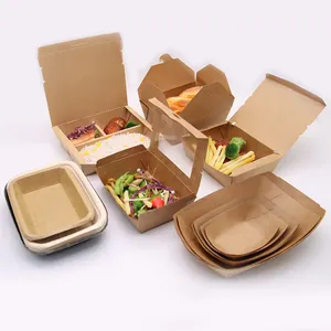 Kingwin Boîte d'emballage en papier kraft jetable personnalisé pour salade Boîte en papier de qualité alimentaire