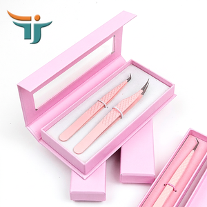 <b>Pink</b> Diamond Grip Eyelash Tweezers <b>Pink</b> <b>Box</b> Packing Isolation Private Label Fiber Tip Volume Lash Tweezers OEM Custom Branding - Product Image 1