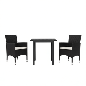 Ensemble de salle à manger de jardin en rotin noir avec structure en aluminium pour usage extérieur - Product Image 1