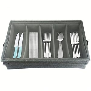 Durable 5 Compartment Silverware Storage <b>Container</b> <b>Box</b> with Removable Lid and Easy to Carry Handles - Product Image 1