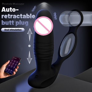 9 Speed Thrusting & Vibration Silicone Anal Plug Dual Ring Lock <span class=keywords><strong>Prostate</strong></span> Stimulator Unisex Massager Sex toy. - Product Image 2