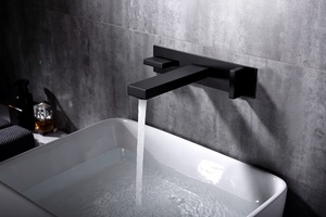 Phòng tắm vòi nước rửa bồn rửa lưu vực Mixer Fancy khách sạn treo tường kép lỗ đồng hiện đại hiện đại đôi xử lý Matte Đen - Product Image 2