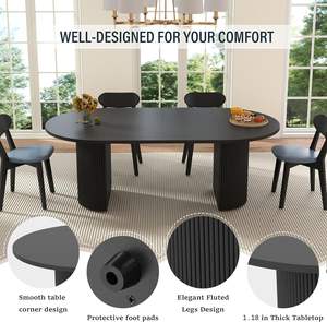 <span class=keywords><strong>Tavolo</strong></span> da Pranzo Moderno <span class=keywords><strong>Nero</strong></span> <span class=keywords><strong>Allungabile</strong></span> con Base Doppia Scanalata - Product Image 6