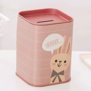 Cute Animal Cartoon Coin Bank Square Vintage Tin Box Metal Piggy Banks Barril para niños - Product Image 5