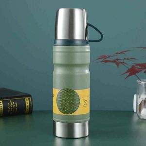 Stainless Steel Vacuum Flask Round Double Wall Insulated Travel <b>Bottle</b> With Lid Minimalist Design Black Yellow Label - Product Image 4