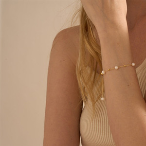 CANNER New 18k Gold Plated <b>Pearls</b> Cz Link <b>Bracelet</b> 925 Silver Dainty <b>Pearl</b> Ball Charm <b>Bracelet</b> <b>Women</b> Jewelry <b>for</b> Girls - Product Image 4