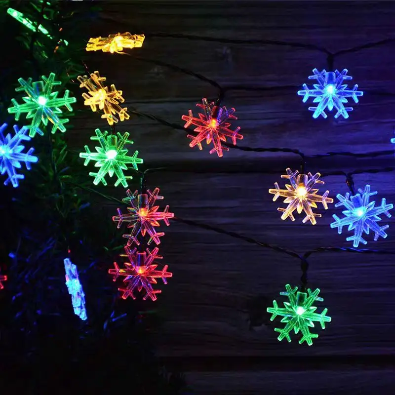 سلسلة أضواء 12 متر 100 مصباح ليد مضادة للماء لخارج المنزل أضواء عيد الميلاد تعمل بالطاقة الشمسية رقائق ثلجية تخييم أضواء جنية تعمل بالطاقة الشمسية