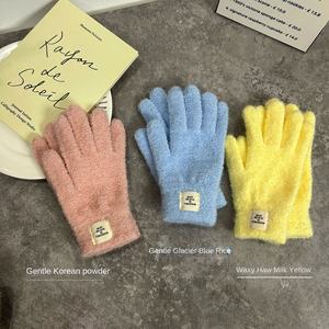 2024 gants d'hiver imperméables pour femmes épaissi tricoté chaud couleur unie bande doigt à la mode plaine pour les étudiants sport ski - Product Image 5