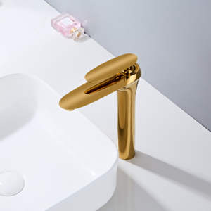 लक्जरी एकल-छेद पीतल सोने के नल बाथरूम डेक पर गर्म ठंडा पानी बेसिन मिक्सर नल - Product Image 5