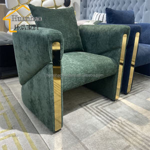 Fauteuil rembourré de luxe pour hôtel, vente en gros, mobilier moderne pour salon, canapé individuel, fauteuil de loisirs en velours et acier inoxydable - Product Image 2