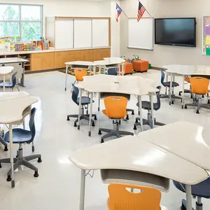 Muebles modernos de madera para escuela, conjunto de pupitres y sillas para estudiantes, clase de actividades