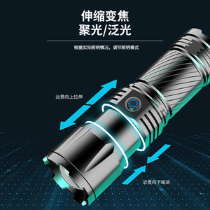 ไฟฉายกลางแจ้งแบบยืดหดได้ กันน้ำ ชาร์จไฟได้ LED ความเข้มสูง ระยะไกล พร้อมครีบระบายความร้อนแบบครีบฉลาม - Product Image 5