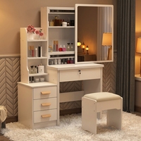 Table de toilette minimaliste moderne, bureau de maquillage éclairé par LED avec miroir coulissant intégré et armoire de rangement pour chambre à coucher
