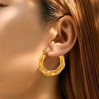 Brillant 18k Plaqué Or Bijoux Boucles D'oreilles Minimaliste Femmes En Acier Inoxydable Géométrique Cercle Boucles D'oreilles Bijoux Accessoires