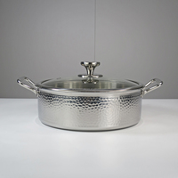 Cuisinière à induction commerciale en acier inoxydable 304 argenté avec pot antiadhésif à motif de marteau de corps à angle droit avec couvercle en verre