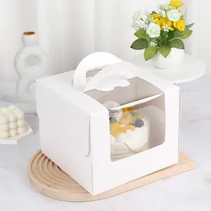 Beyaz taşınabilir 4 6 8 inç kek tatlı kağıt ambalaj kutusu toplu için pencere ile düğün doğum günü partisi Favor
