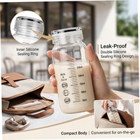 Bouteille d'eau en plastique de 350 ml avec mesures, couvercle anti-fuite, manchon isolant, transparente, compatible micro-ondes, tasse de voyage pour café