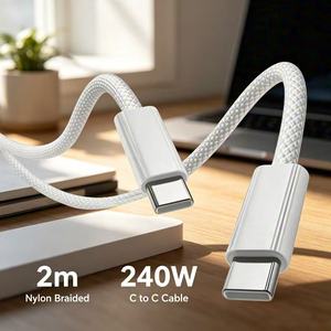Câble USB C vers USB C tressé en nylon HNT 2M, 240W PD 5A, puce E-Marker, <span class=keywords><strong>charge</strong></span> rapide, transfert <span class=keywords><strong>de</strong></span> données, pour iPhone 15 16 Pro Max - Product Image 1