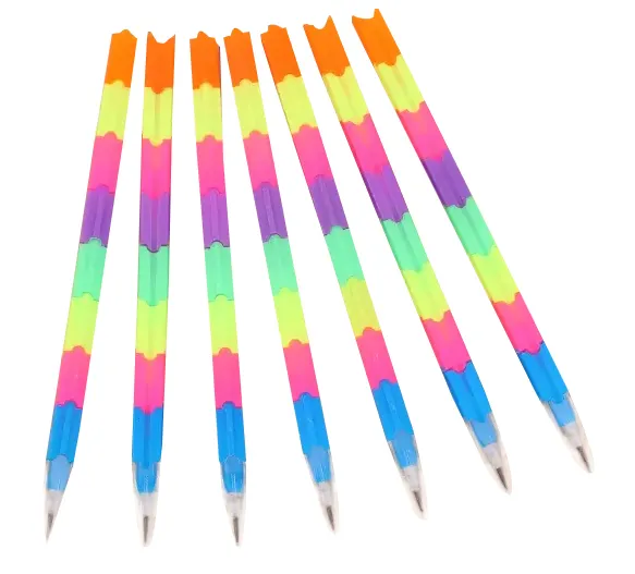 Papelaria Criativa 8 Peças Blocos de Construção Lápis Foguete Cabeça Rainbow Empilhamento Lápis Extensible