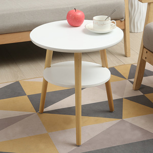 Mesa de Centro Redonda de Estilo Nórdico Minimalista, con Superficie Laminada Blanca y Patas de Madera, Muebles para Sala de Estar - Product Image 3