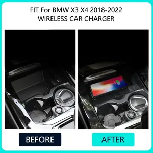 Para <span class=keywords><strong>BMW</strong></span> <span class=keywords><strong>X3</strong></span> G01 X4 G02 2018 2019 2020 2021 2022 placa de carga inalámbrica rápida coche 15W cargador inalámbrico soporte de teléfono de inducción - Product Image 2