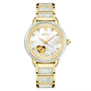Montres automatiques mécaniques pour couple, livraison directe, en jade blanc naturel, chiffres romains, ajourées, étanches 5 bars, luxe et mode - Product Image 2