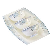 Service de table en porcelaine fine à bord doré, assiettes et bols élégants à motifs floraux gris en relief, collection de vaisselle de mariage de style royal