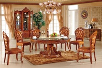 Antique américain furnitureEuropean restaurant en bois massif sculpté grand ensemble de table ronde avec des chaises en cuir marron 12 ou 14 sièges
