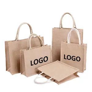 Oem Wholesale Drawstring Tote White Black Custom Logo Large Print Eco Friendly Shopping Linen Burlap Jute Bag