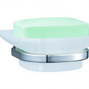 Porte-savon mural moderne en chrome, alliage de zinc, base ronde, verre transparent - Product Image 1