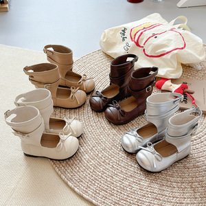 Nouvelles Bottes de Ballet Mi-Mollet pour Filles Style Cowgirl avec Talon Compensé, Nœud et Boucle pour l'Automne et le Printemps - Product Image 2