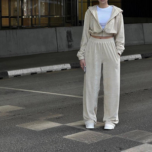 Fabricants de vêtements sur mesure, ensemble deux pièces pour femmes, haut court zippé et ensemble jogging, vêtements amples pour femmes - Product Image 2
