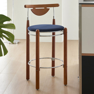 Nordic Style Bar <b>Stool</b> Wood Frame Sapphire Blue Seat Stable Design For Kitchen Counter - Product Image 2