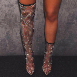 Bottes d'été sexy à talons hauts grande taille 45, sur mesure, à bout pointu, en résille noire, longues, vente chaude - Product Image 3